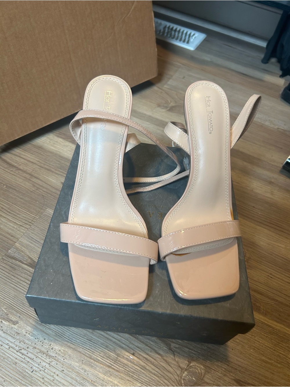Hot Tomato Blush Patent Square-Toe Strap Heels